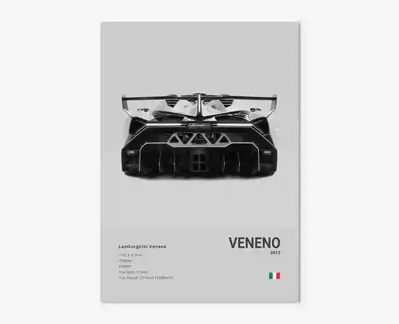 B&W Canvas Poster Luxury Supercar Lamborghini SUV SVJ Wall Art Garage Mancave