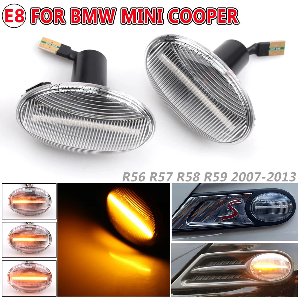 Pair Dynamic LED Side Marker Light Indicator for BMW MINI Cooper R55 R56 R57 R58
