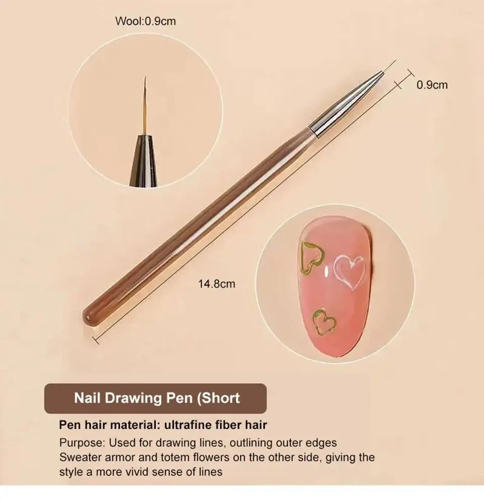 9PC UV Gel Nail Brush Set - Acrylic Brush, Liner, DIY Painting, Nail Art Design