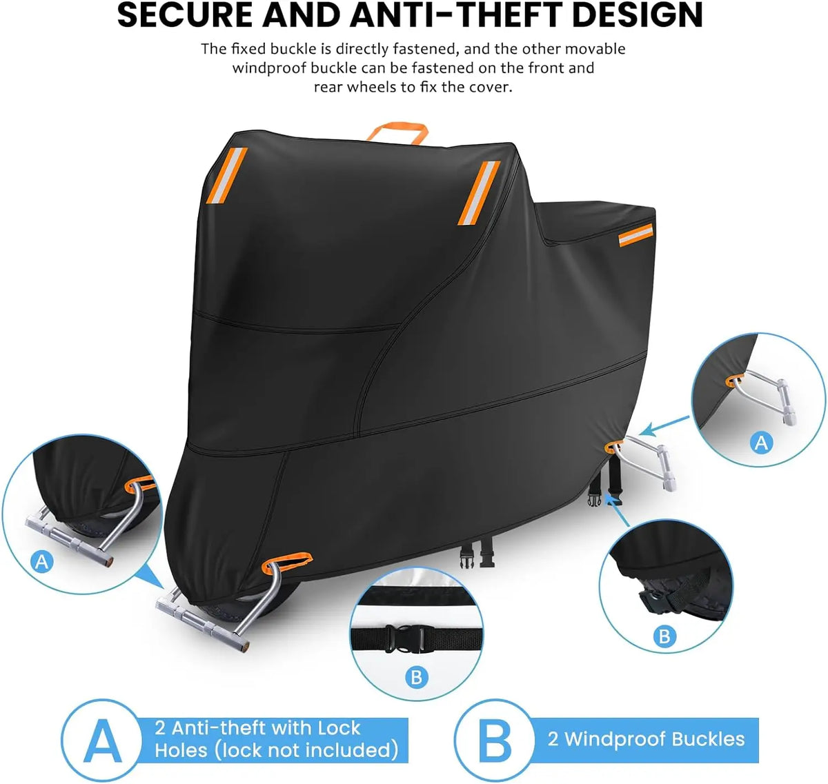 Motorcycle Cover Waterproof Dust UV Protective All-Season Motorbike Cover 300D