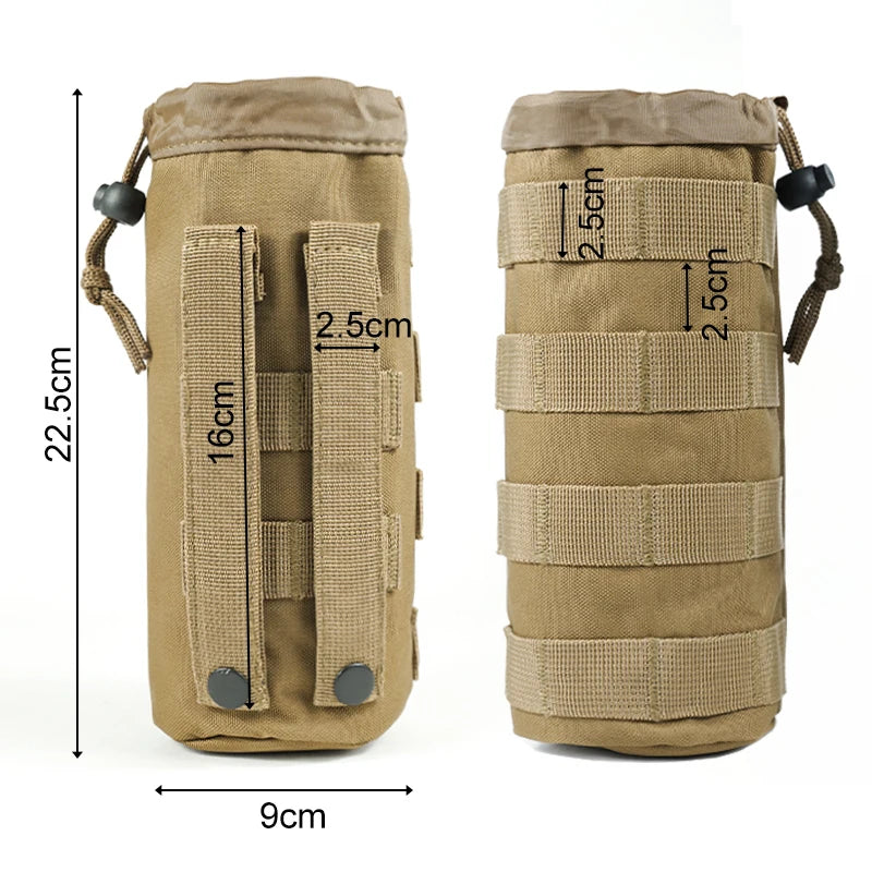 Tactical Water Bottle Bag MOLLE 600D Nylon Khaki Pouch Outdoor Hiking Airsoft