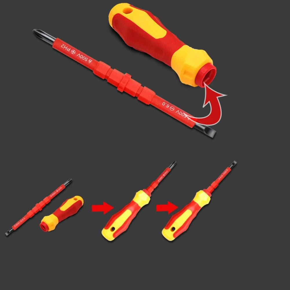 2-in-1 Insulated 500v Screwdriver Set - PH1, PH2, Slotted 5.0, 6.0 Electrician