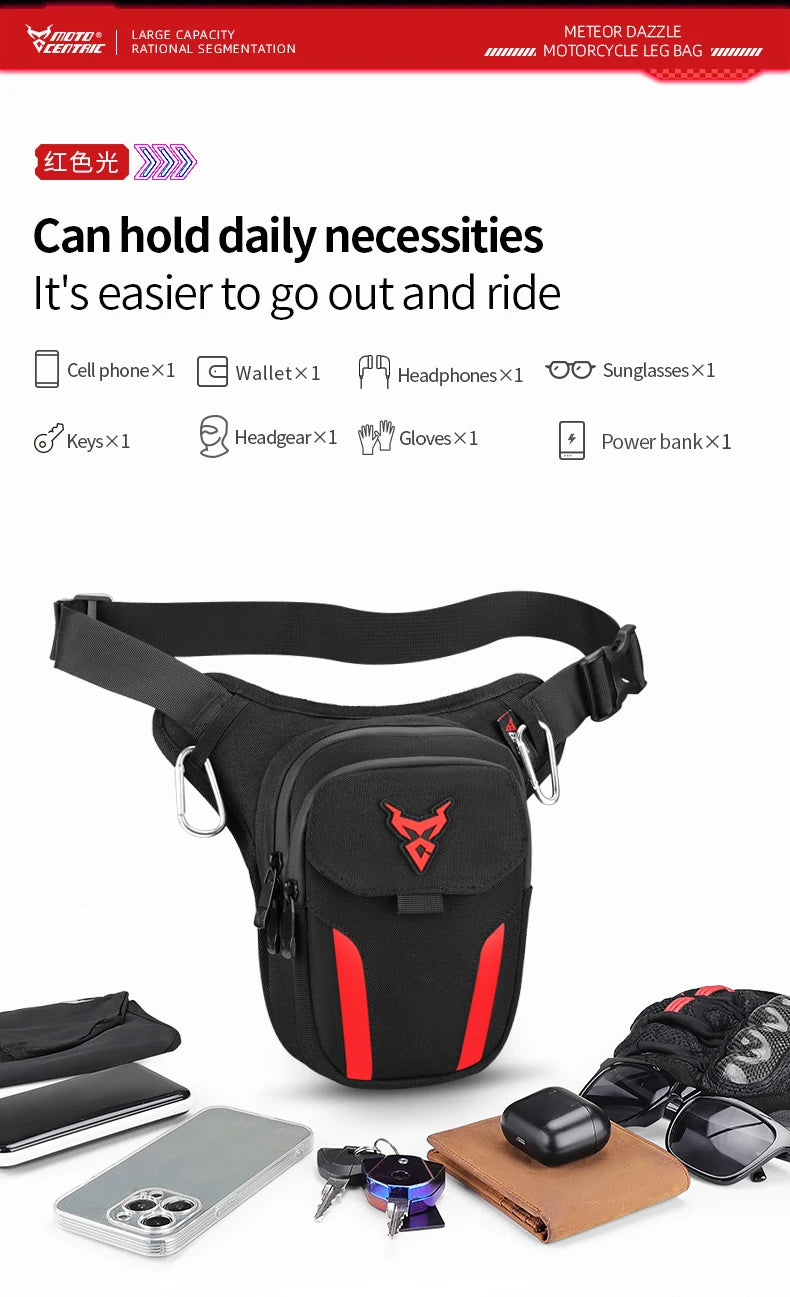 Waterproof Motorcycle Drop Leg Bag with LED Light - Moto Pack for Outdoor Sports