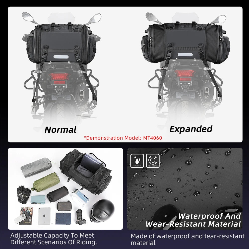 Rhinowalk Motorcycle Waterproof Tail Bag Expandable Luggage 19L-80L