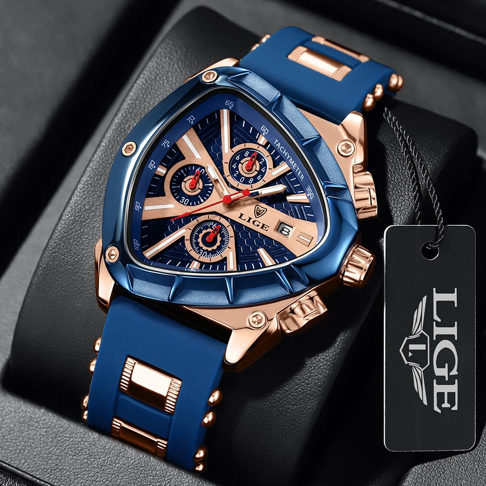LIGE Original Luxury Men's Watch with Box choice of finish, Perfect Gift