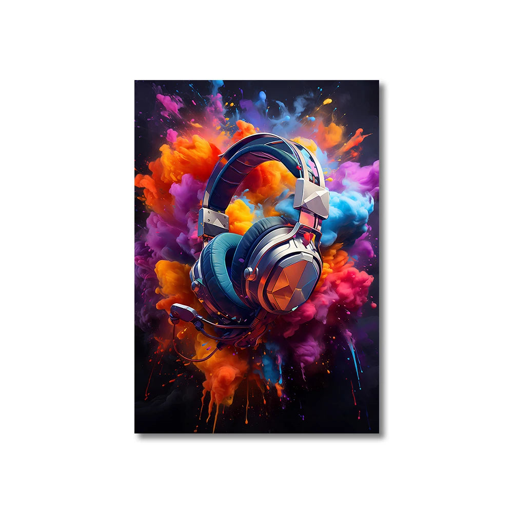 80s 90s style Neon Cyberpunk Gamer Controller Canvas Art Print Vibrant Mancave
