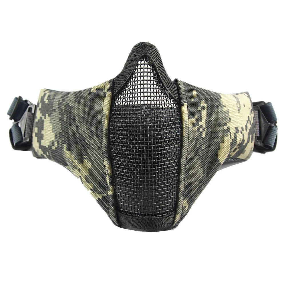 Tactical Airsoft Mask Half Face Steel Mesh Adjustable Face Protection Gear