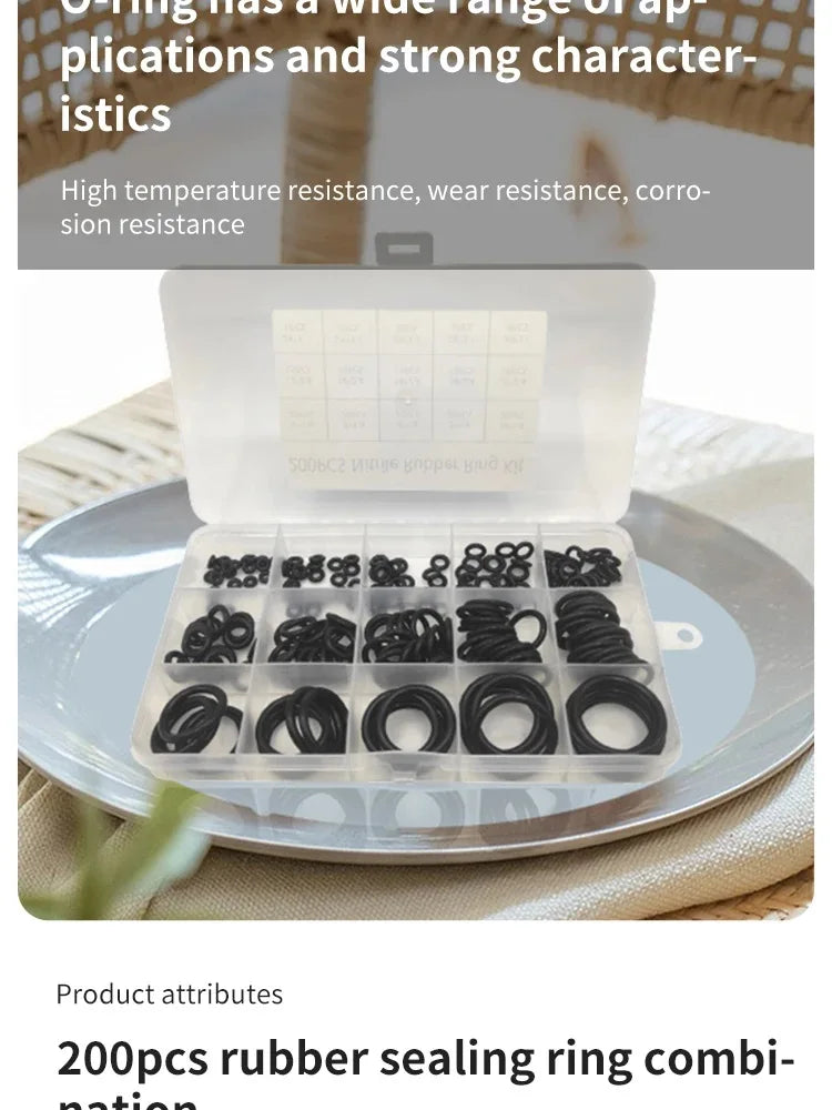 Rubber O Ring Set - 200pcs / 225pcs High-Pressure Sealing Gasket Repair Kit