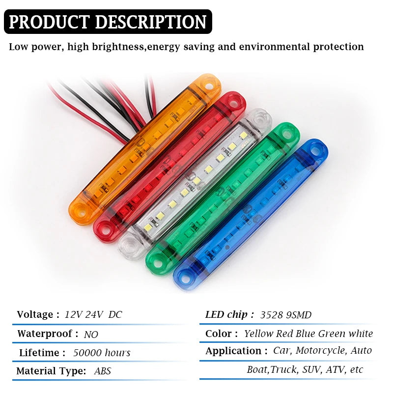 10PCS LED Trailer Side Marker Light 12V/24V Truck Lorry Indicator Lamp 9 SMD