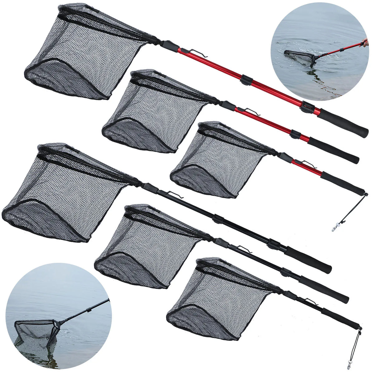 Portable Retractable Fishing Net 75/95/115cm for Bass, Carp, Trout, Multifilament
