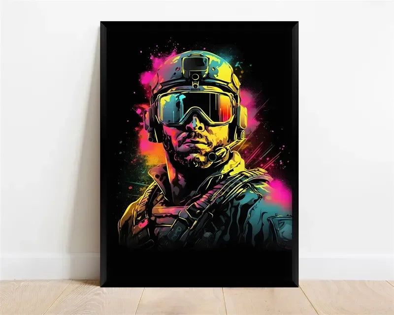 Pop Neon Video Game Character Canvas Wall Art Gamepad Headphones Gaming Room