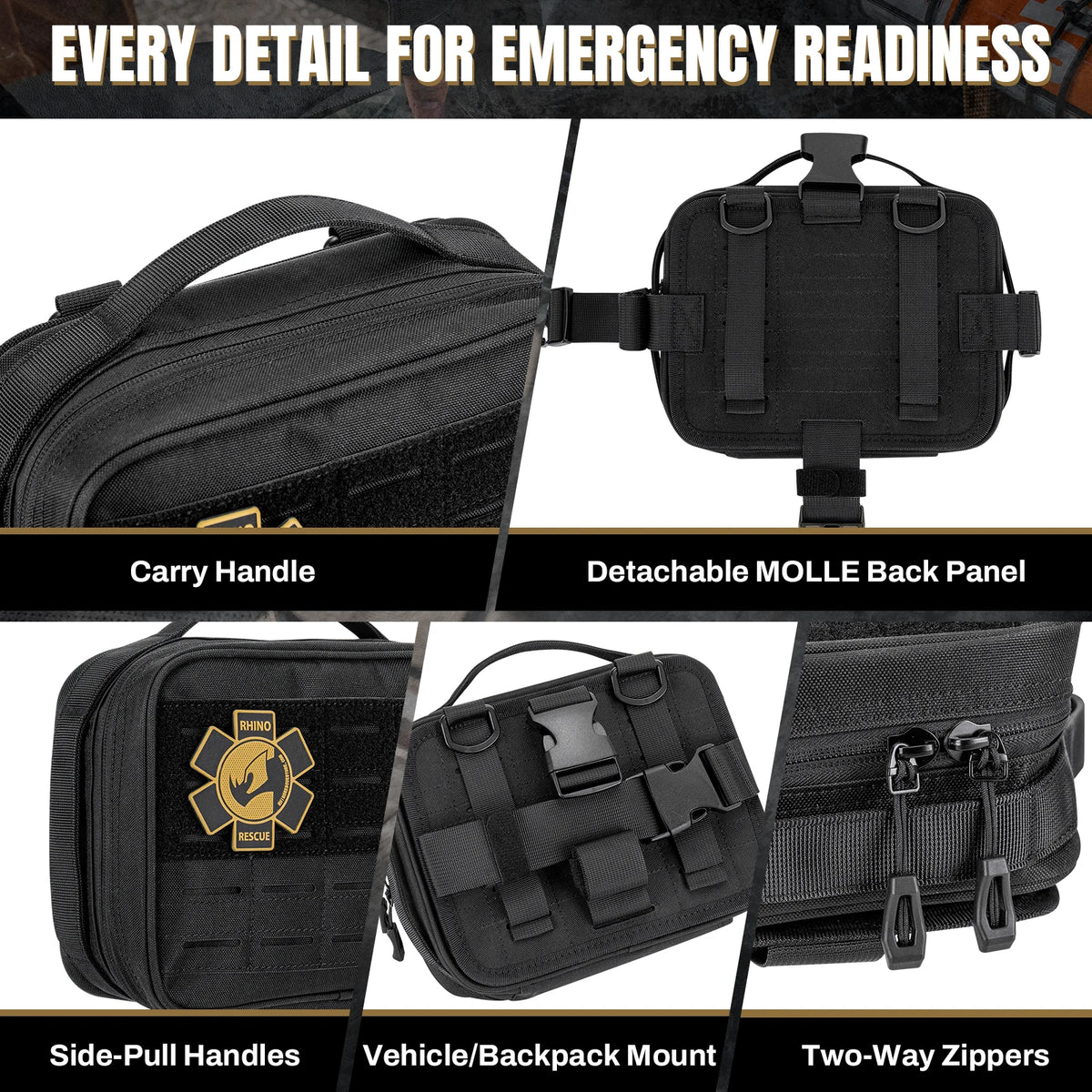 RHINO RESCUE Vehicle Emergency First Aid Kit Tourniquet MOLLE Pouch Organizer