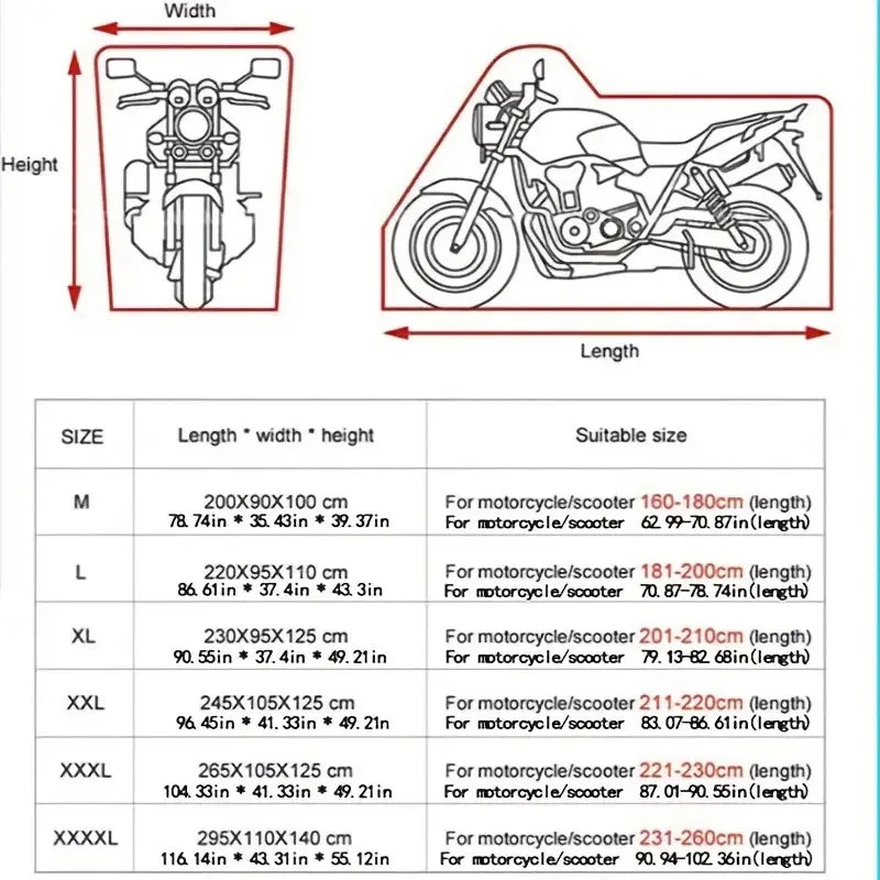 Motorcycle Cover Waterproof Dust UV Protective All-Season Motorbike Cover 300D