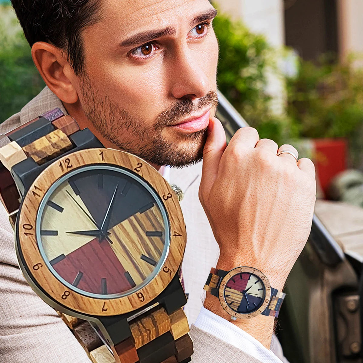 Men's Colourful Wooden Wrist Watch - Unique Wood Design, Stylish, Durable