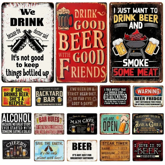Vintage Drink Beer Aluminium Sign, Alcohol Metal Sign Retro Bar Pub Cafe Decor