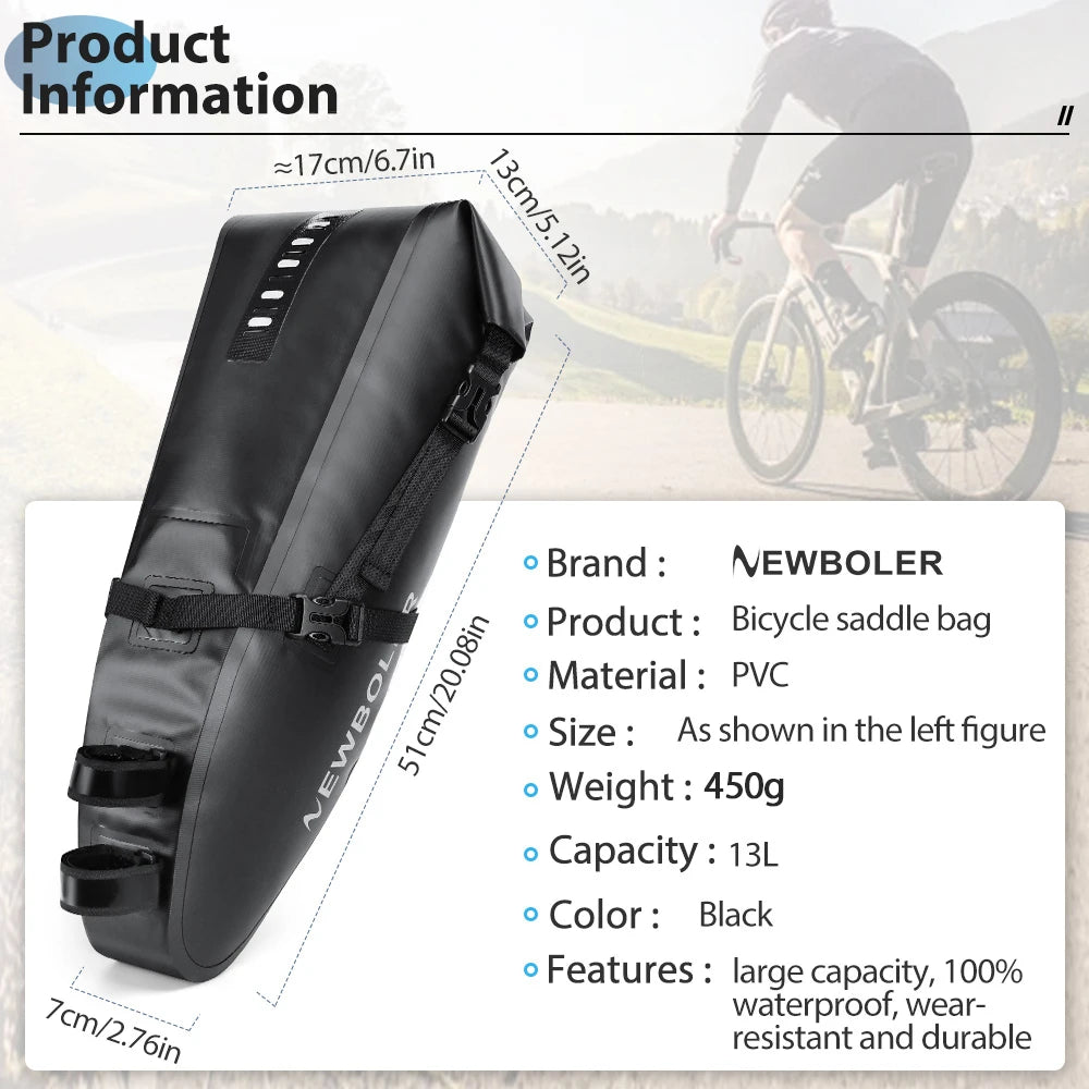 13L Waterproof Bicycle Saddle Tail Bag MTB Road Bike Luggage Touring eatpost
