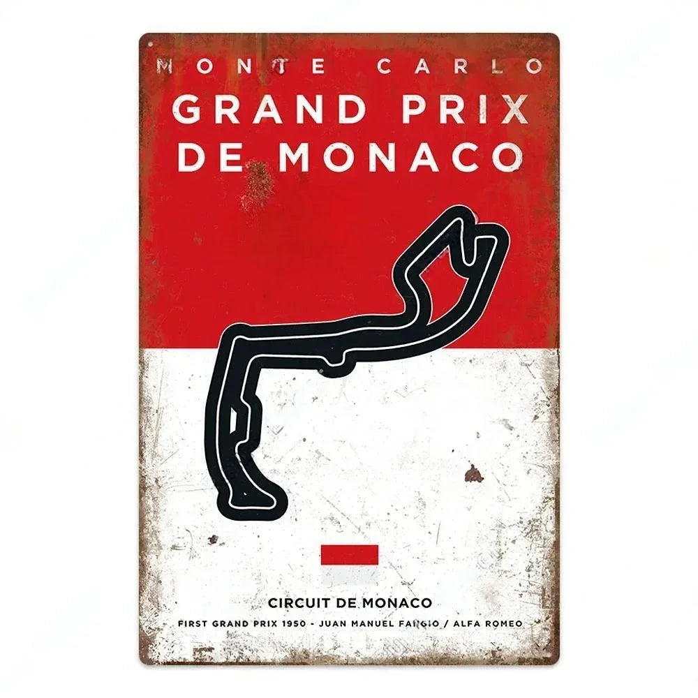 Vintage Race Track Metal sign F1 Aluminium Plaque Garage, Mancave, Home, Office