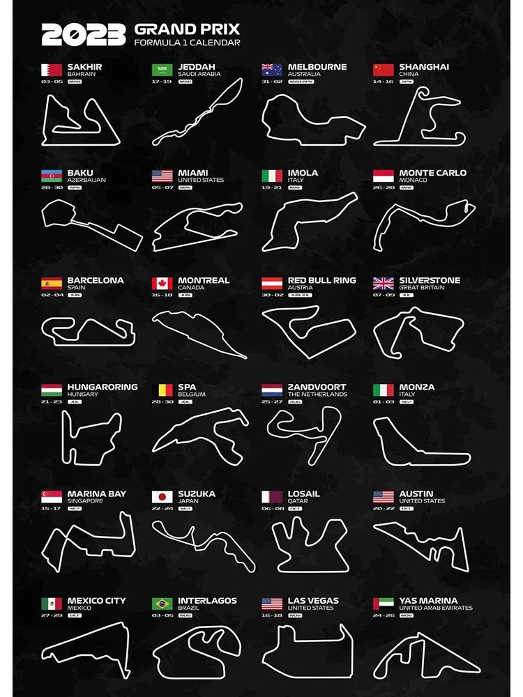 F1 Racing Track Poster Canvas Prints Monaco, Silverstone, Spa, Le Mans - Mancave