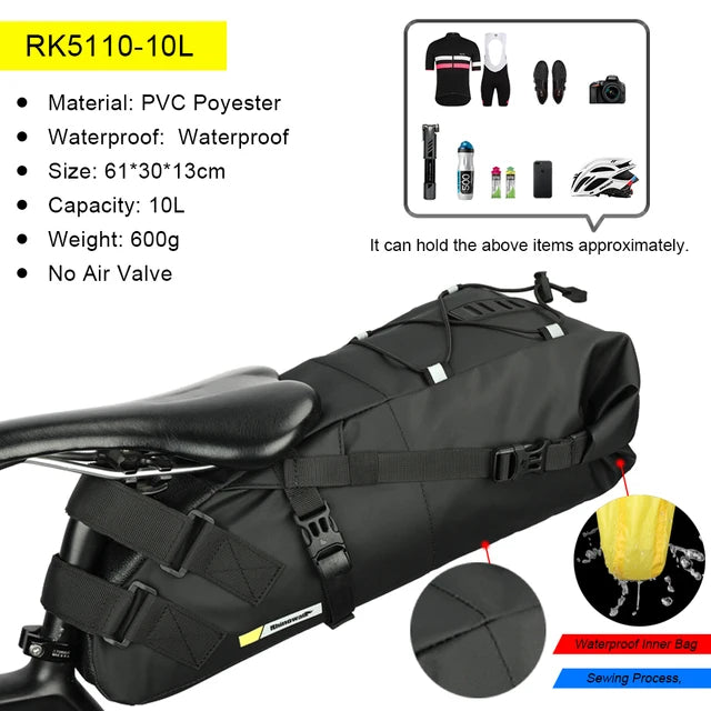 Waterproof Bicycle Saddle Bag Rear Pannier MTB Road Bike Tail Bag 10L 13L