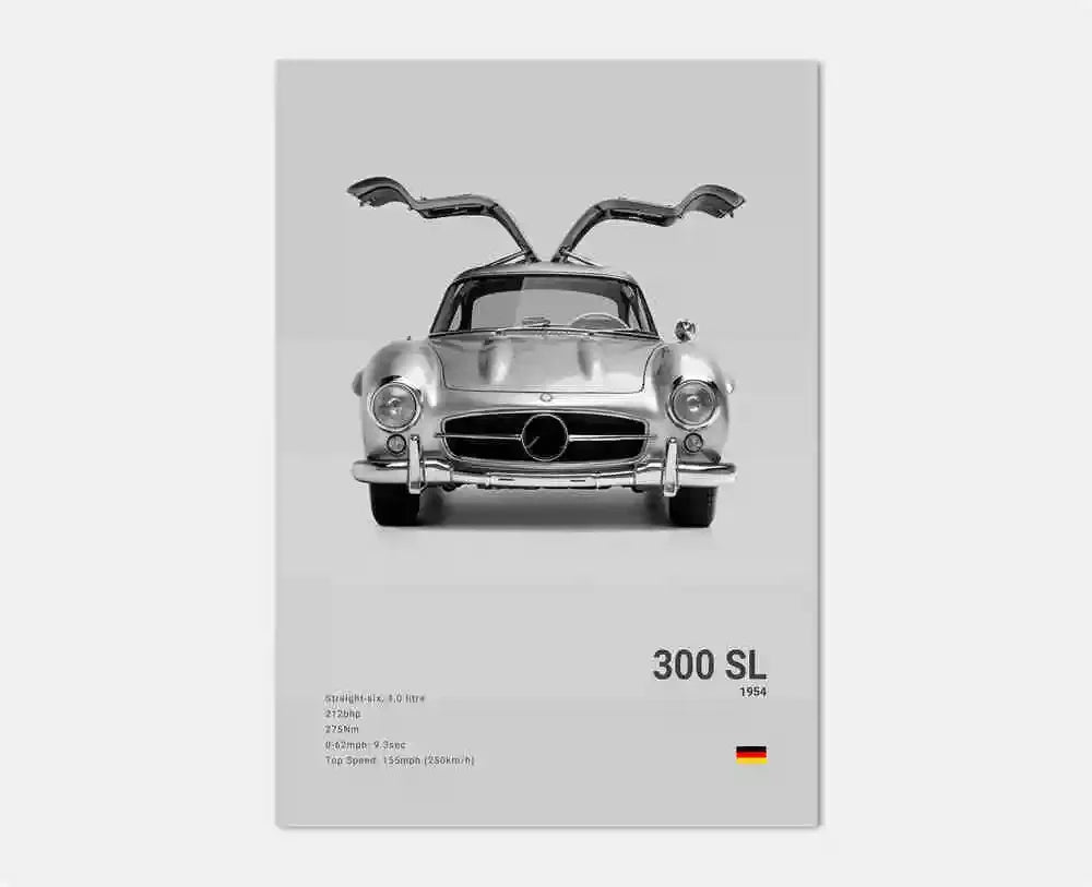 B&W Luxury Sports Car Poster Canvas Wall Art Garage Mancave Merc G63 SL GTR AMG