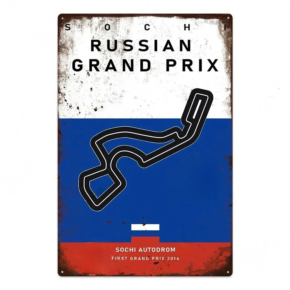 Vintage Race Track Metal sign F1 Aluminium Plaque Garage, Mancave, Home, Office