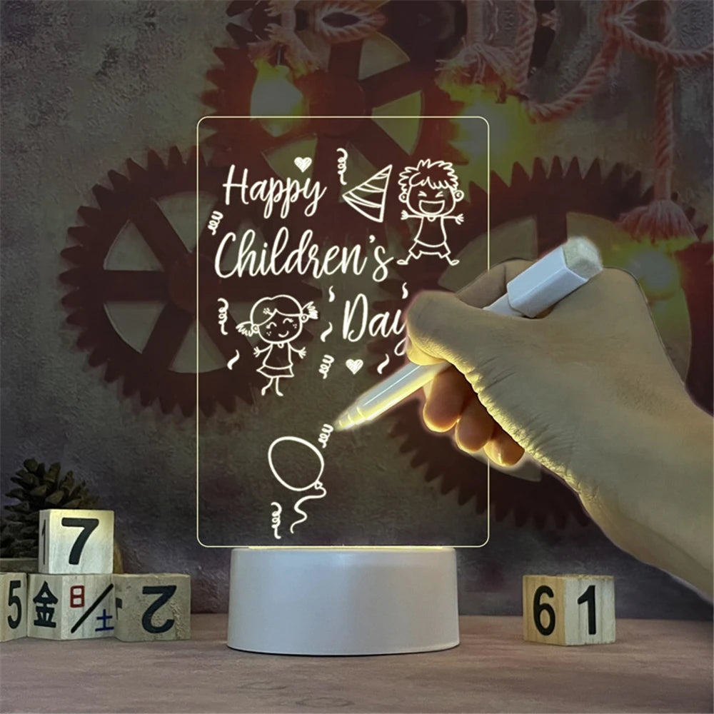 Transparent USB LED Night Light Erasable Write Message Board Notes Desktop
