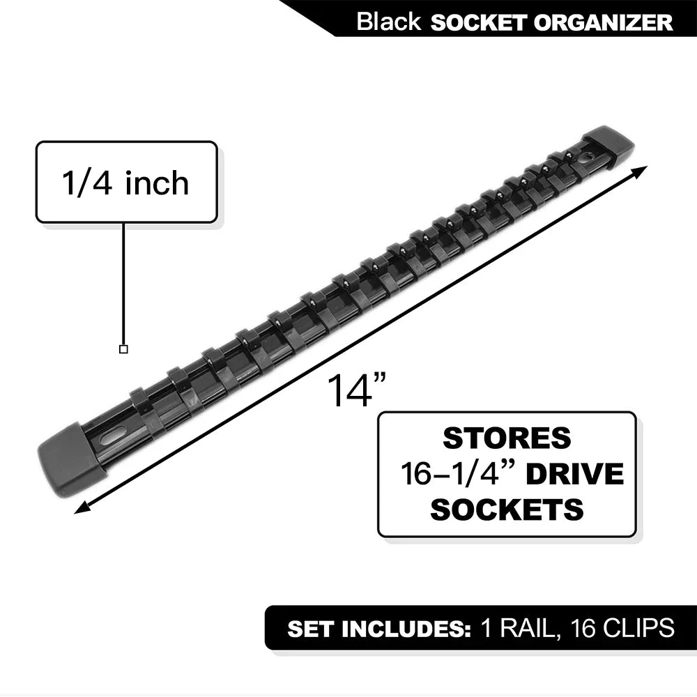 ABS Socket Organizer Rails - 1/4", 3/8", 1/2" Tool Box Rail Track Holder