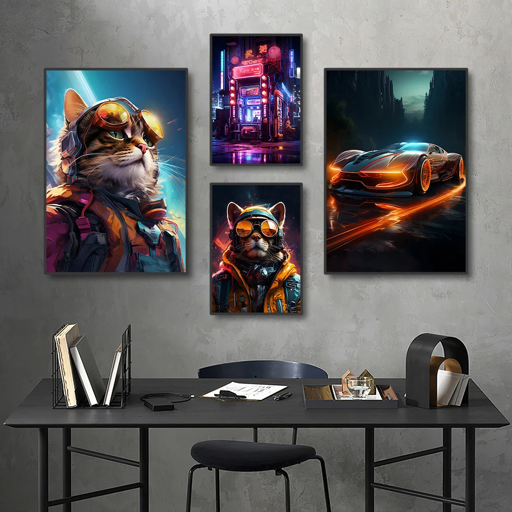 80s 90s style Neon Cyberpunk Gamer Controller Canvas Art Print Vibrant Mancave