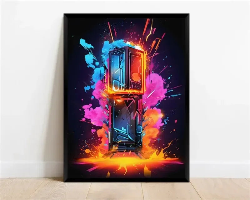 Pop Neon Video Game Character Canvas Wall Art Gamepad Headphones Gaming Room