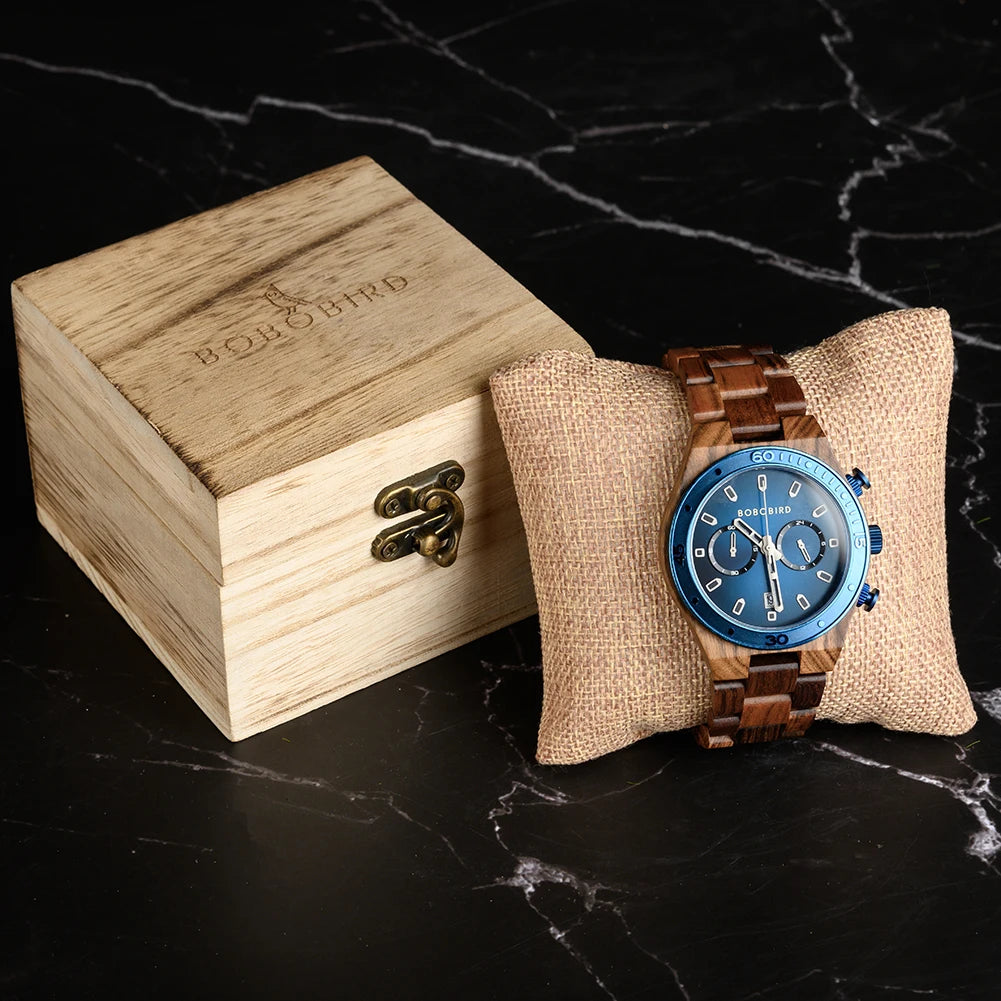 BOBO BIRD Men’s Wooden Chronograph Watch – Business Style with Date Display