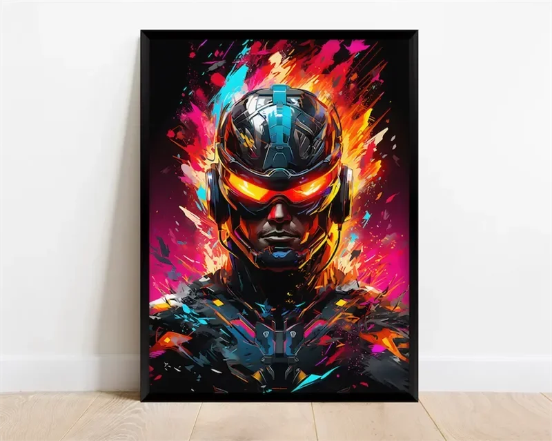Pop Neon Video Game Character Canvas Wall Art Gamepad Headphones Gaming Room