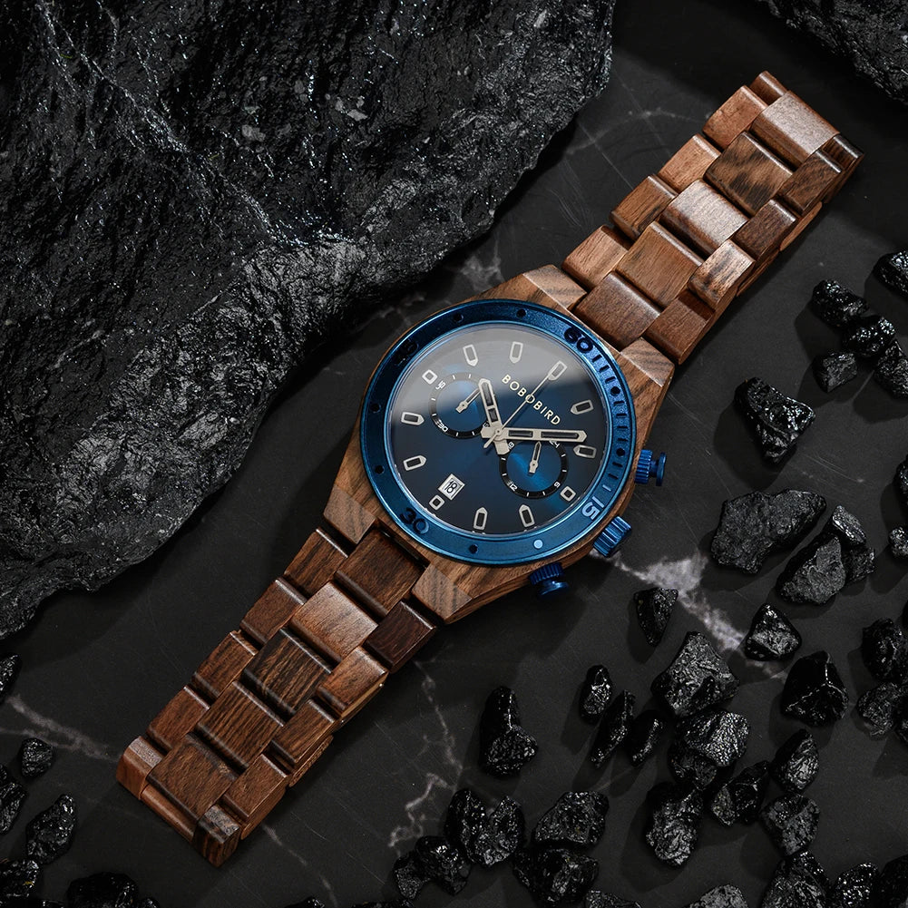 BOBO BIRD Men’s Wooden Chronograph Watch – Business Style with Date Display