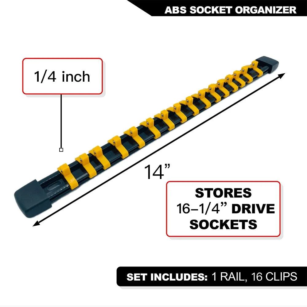 ABS Socket Organizer Rails - 1/4", 3/8", 1/2" Tool Box Rail Track Holder