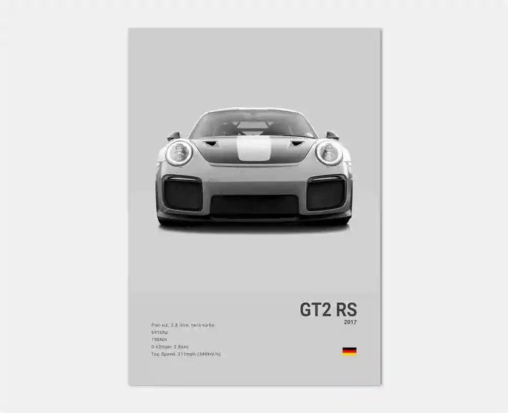 Pop B&W German Luxury Super Sport Car Canvas Poster 911 GT3 RS Turbo 918 993 GT4
