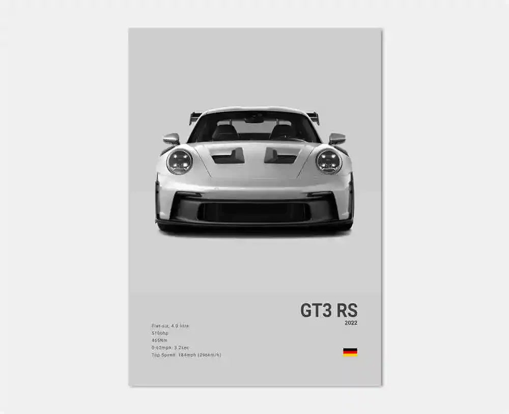 Pop B&W German Luxury Super Sport Car Canvas Poster 911 GT3 RS Turbo 918 993 GT4