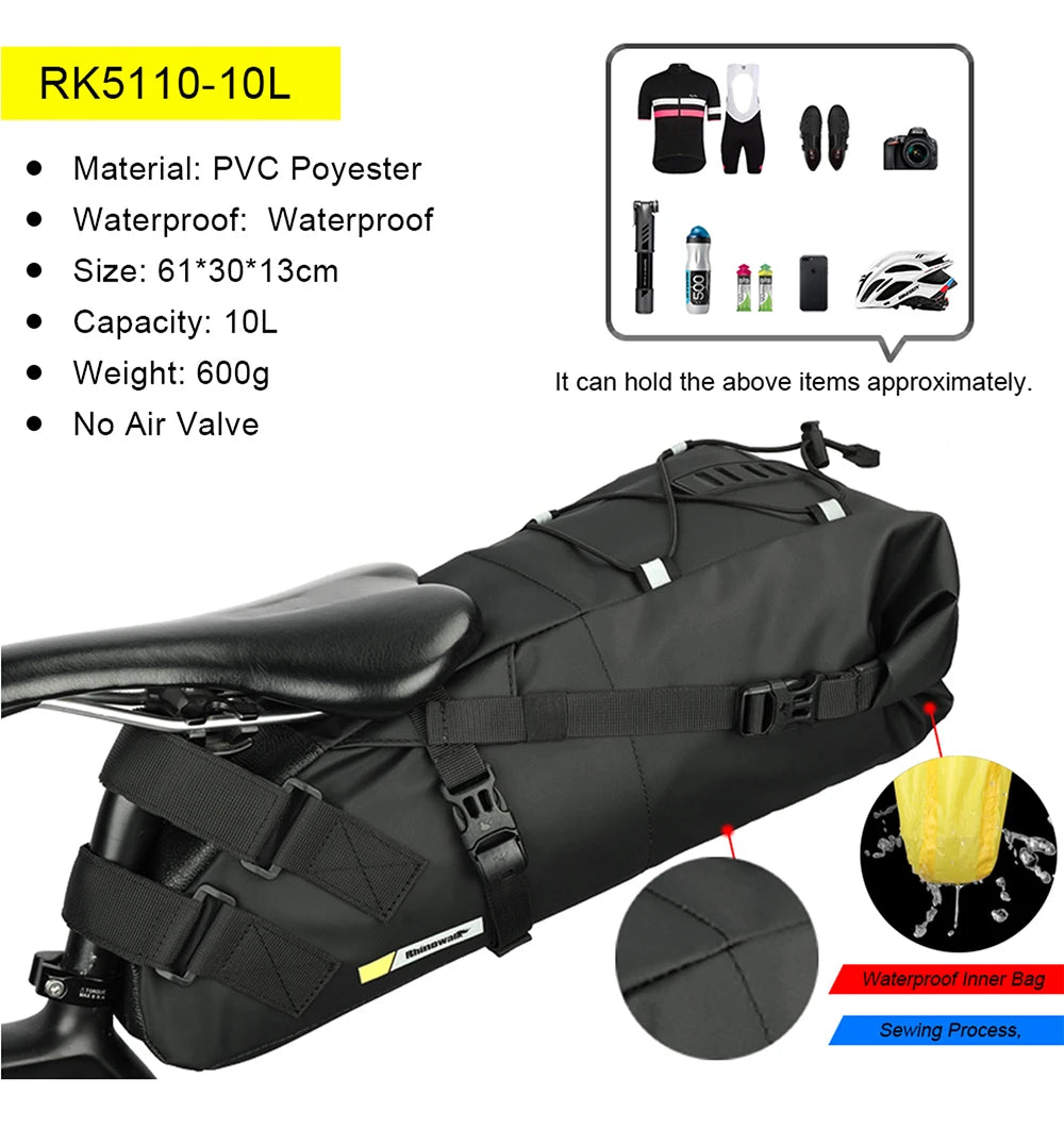Waterproof Bicycle Saddle Bag Rear Pannier MTB Road Bike Tail Bag 10L 13L