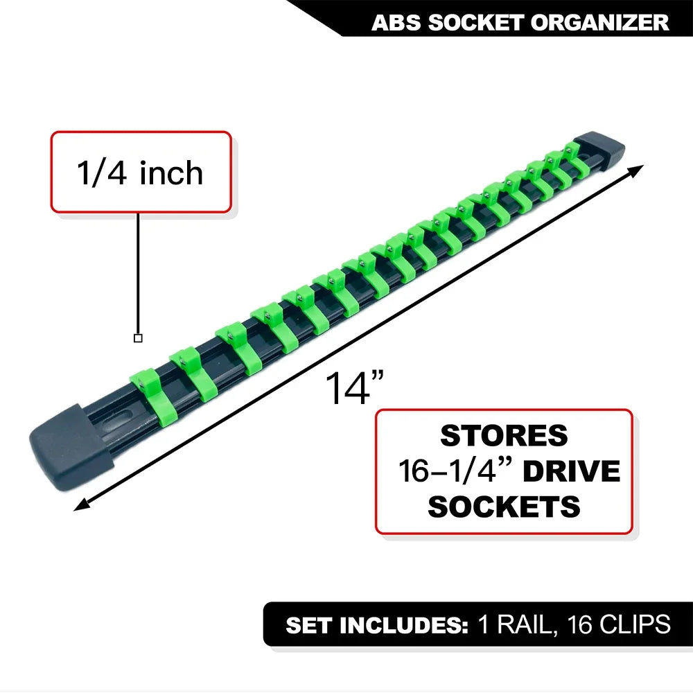 ABS Socket Organizer Rails - 1/4", 3/8", 1/2" Tool Box Rail Track Holder