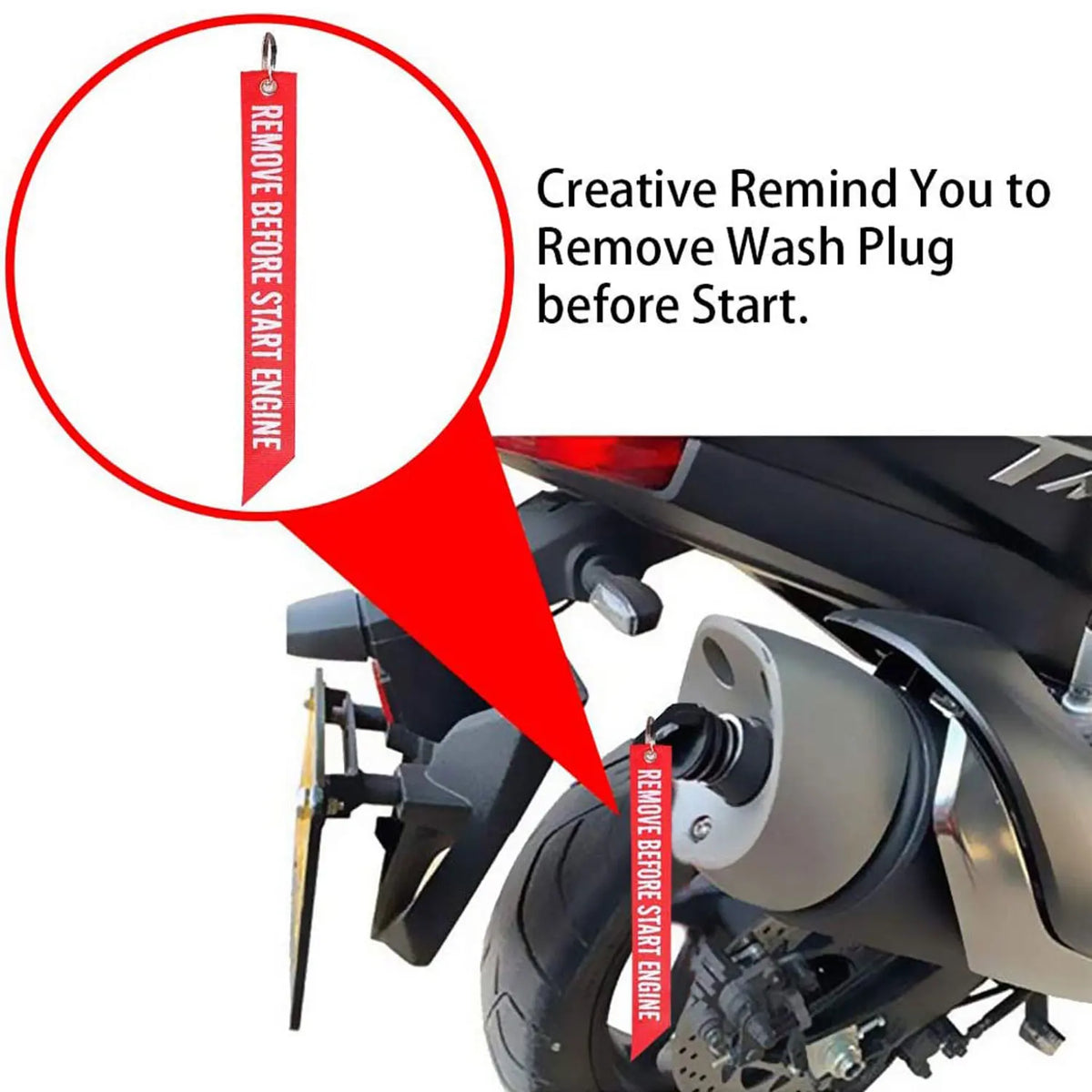 1.07" - 1.85" Exhaust Pipe Plug Motorcycle Silencer Wash Plug with Red Streamer