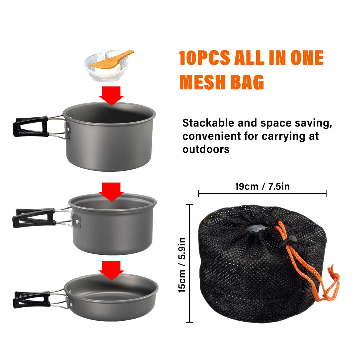 Camping Cookware Set Lightweight Non-Stick Pots Pans for 2-3 Person Outdoor