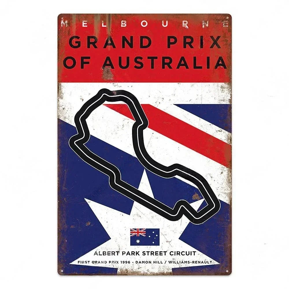 Vintage Race Track Metal sign F1 Aluminium Plaque Garage, Mancave, Home, Office