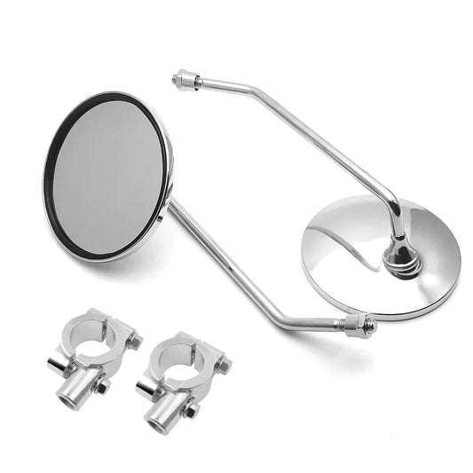 Chrome Motorcycle Scooter Mirrors Universal 8mm or 22mm 25mm Handlebar mounts