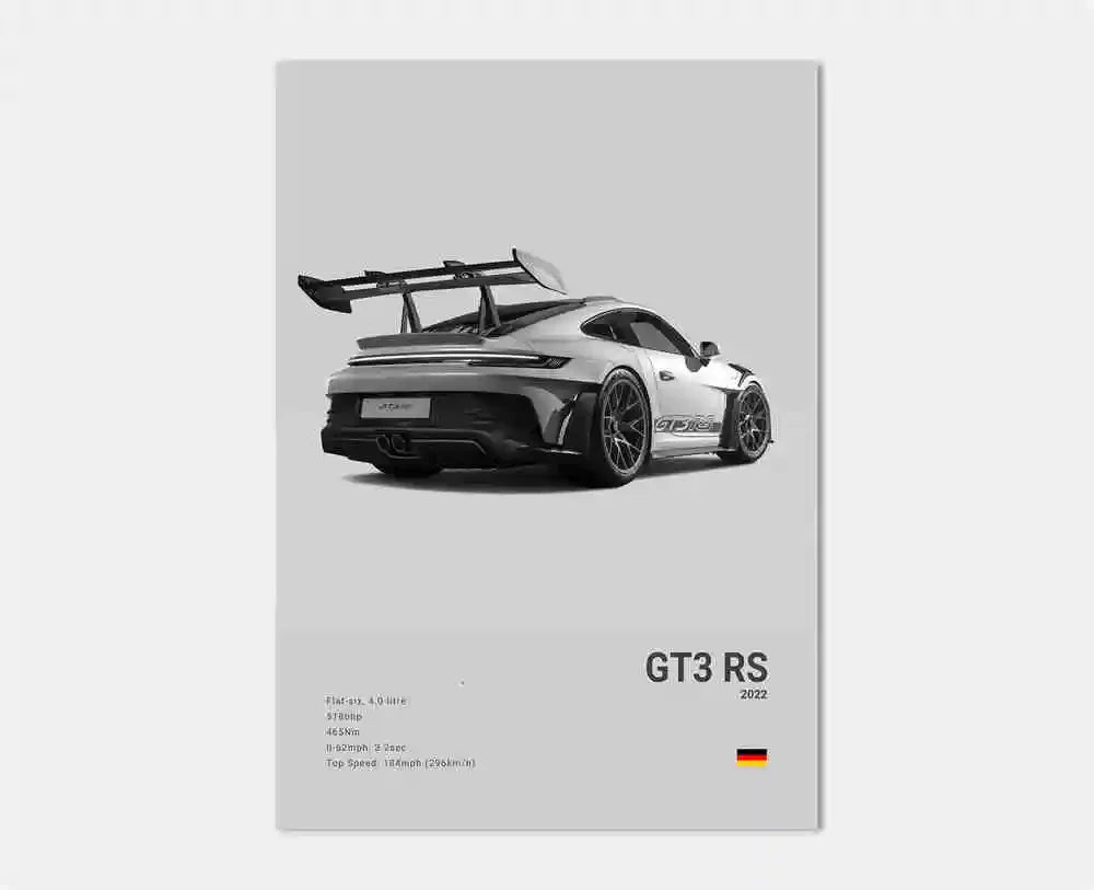 Pop B&W German Luxury Super Sport Car Canvas Poster 911 GT3 RS Turbo 918 993 GT4