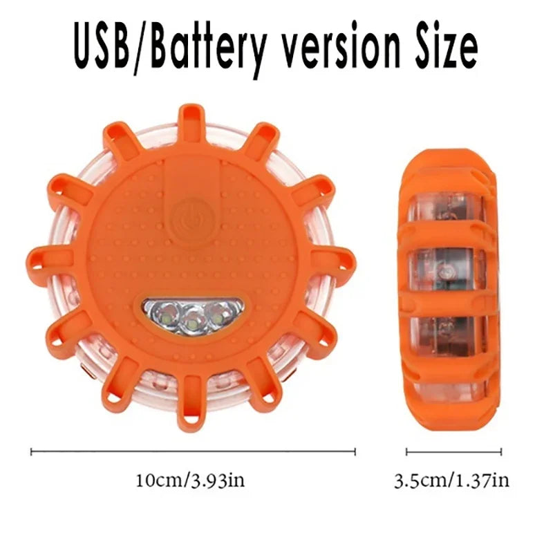 LED Warning Light Safety Flare 9-Mode Emergency Strobe Magnetic USB/Batt