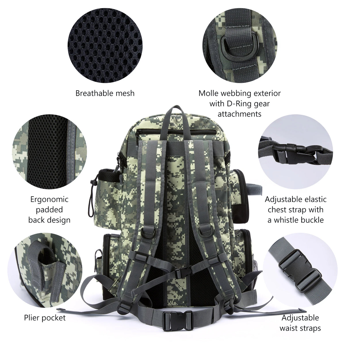 Bassdash Fishing Tackle Backpack - Lightweight Tactical Gear Bag 600D Polyester