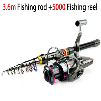 1.8-3.6m Carbon Fiber Telescopic Fishing Rod & Reel Combo Kit Compact & Portable