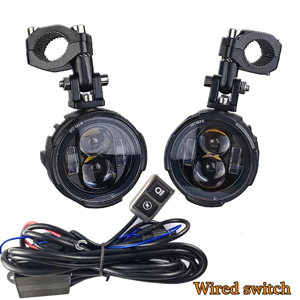 Pair 100W LED Motorcycle Fog Light Dual Color Spot Headlight Driving Lamp