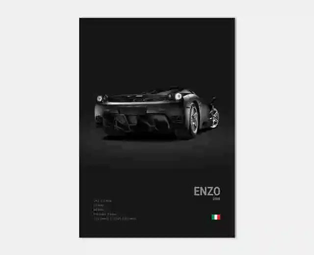 Pop B&W Italy Super Sport Car Canvas Poster Wall Art Garage F40 GTO GTB Mancave