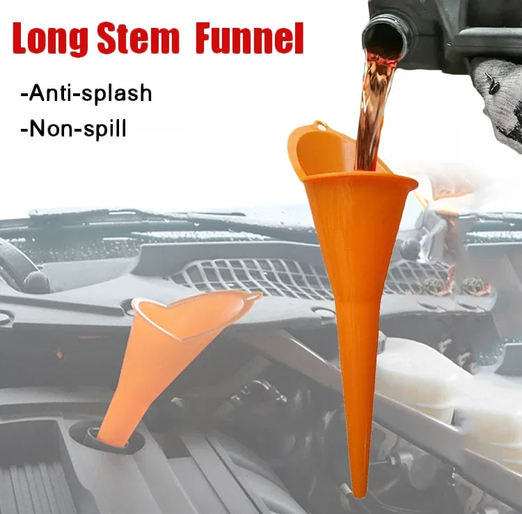 Long Stem Funnel - Anti-Splash Oil Fuel Filling Tool, Motorcycle Car Refueling