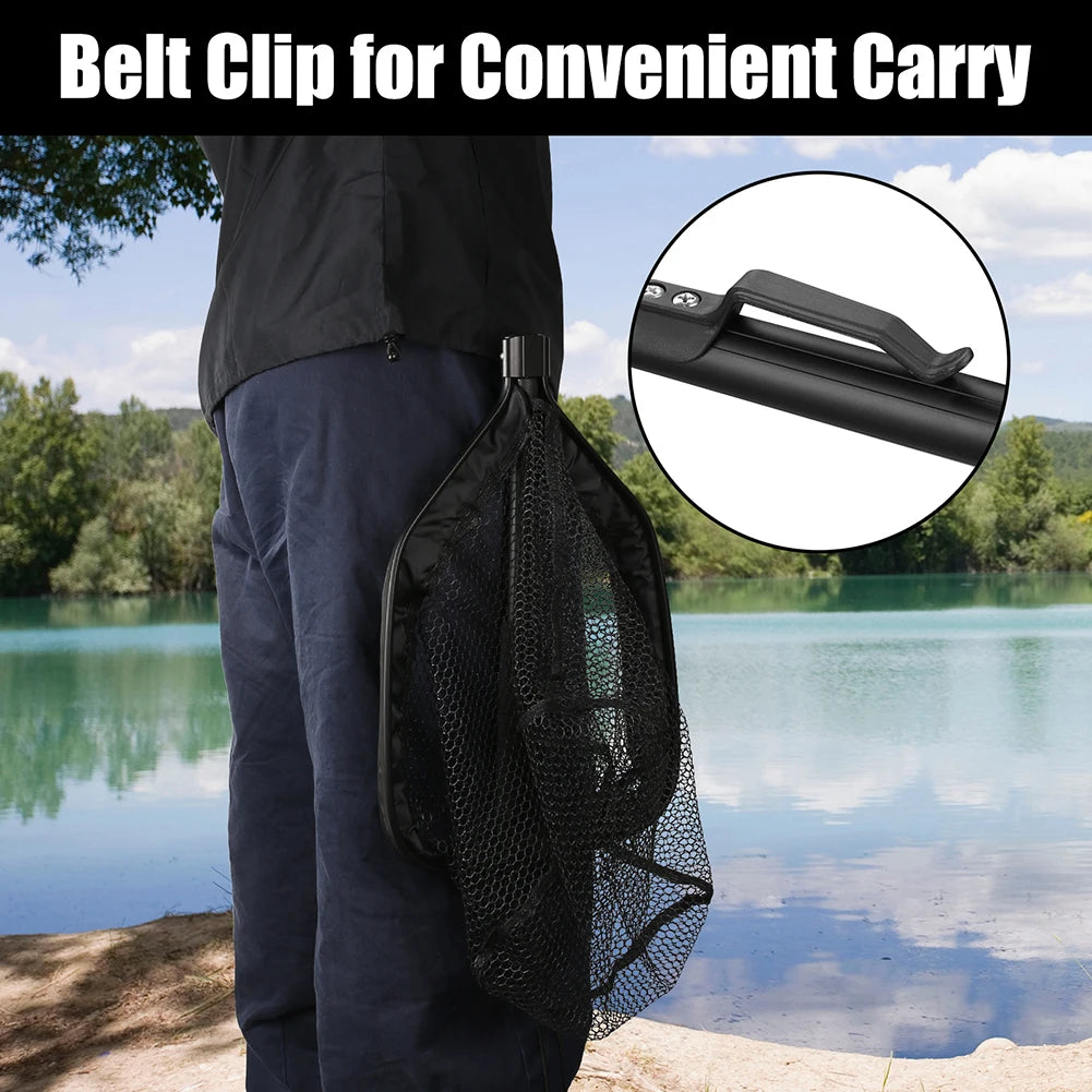 Floating Fishing Net with Telescopic Pole - Rubber Coated, Foldable, 80-100CM