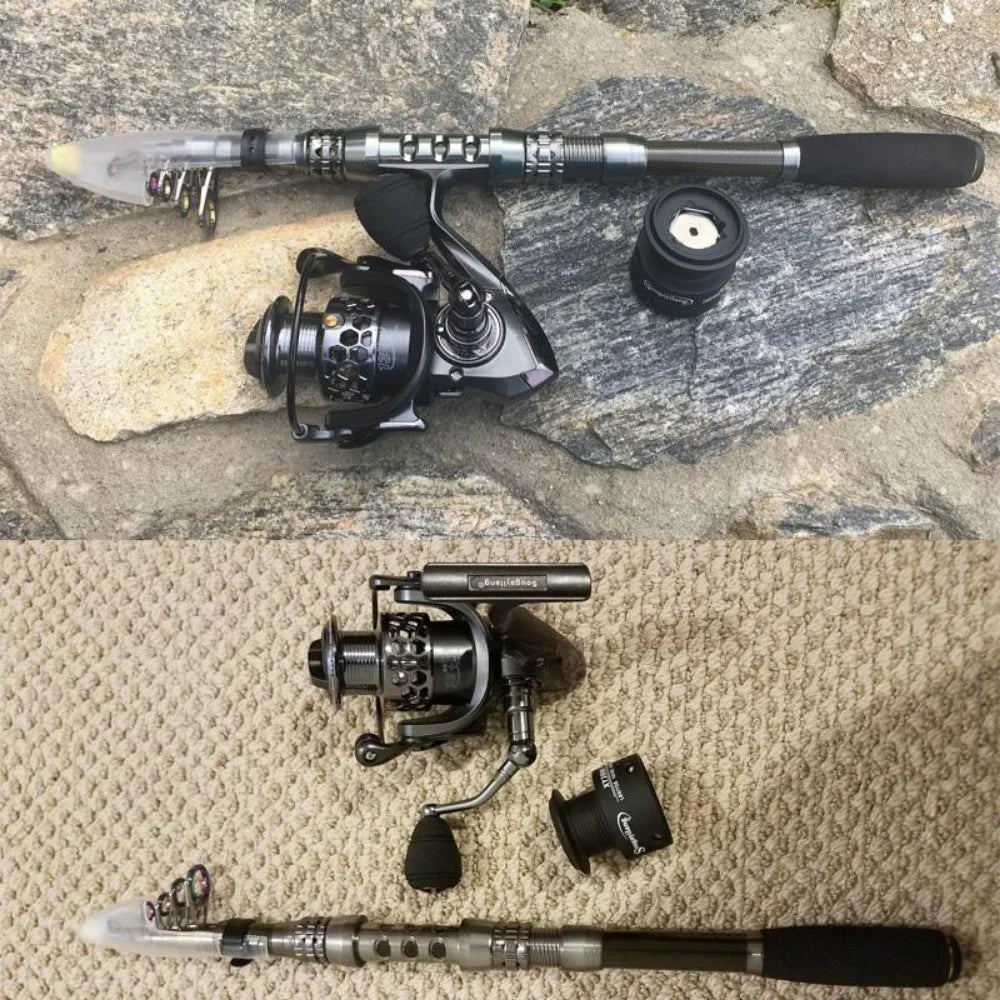 1.8-3.3m Carbon Fiber Telescopic Fishing Rod & Reel Combo, Compact - keep in Car